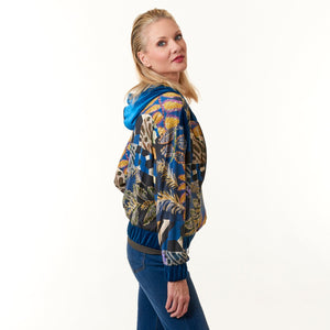 Aldo Martins, Gia sustainable Velvet Printed Hoodie Jacket in blue-Gifts for the Fashionista