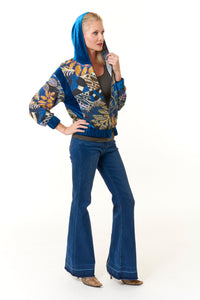 Aldo Martins, Gia sustainable Velvet Printed Hoodie Jacket in blue-Chic Holiday