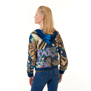 Aldo Martins, Gia sustainable Velvet Printed Hoodie Jacket in blue-