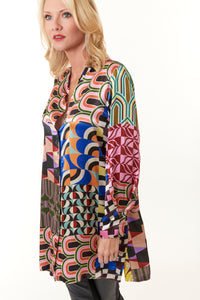 Aldo Martins, Laila Tunic Blouse in Pink Tile Print-New High End