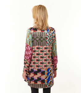Aldo Martins, Laila Tunic Blouse in Pink Tile Print-High End