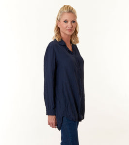 Amici for Baci, Rayon, silky pleats button down shirt jacket in Navy- Italian Designer Collection-New Arrivals