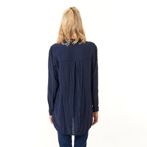 Amici for Baci, Rayon, silky pleats button down shirt jacket in Navy- Italian Designer Collection-Stylists Top Picks
