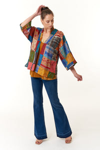 Aratta, Silk, Audrey hand stitched Kimono in Patch Teal-New Arrivals