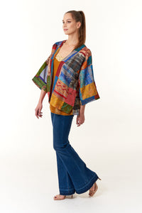 Aratta, Silk, Audrey hand stitched Kimono in Patch Teal-