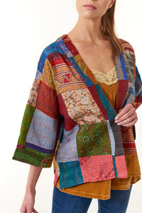Aratta, Silk, Audrey hand stitched Kimono in Patch Teal-Jackets
