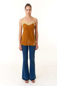 Aratta,Velvet, Strapped Camisole Top in Night Blue-Tops
