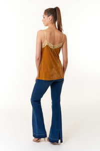 Aratta,Velvet, Strapped Camisole Top in Night Blue-Tank Tops