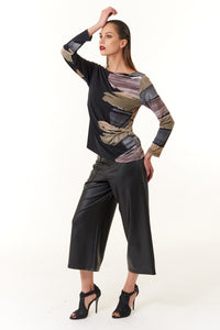 -Long SleeveClara Sunwoo, Soft Knit Top w/ Side Twist Detail in brushstroke