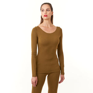 -TopsIoanna Korbela, Sustainable long sleeve knit Eco Vital top in golden khaki