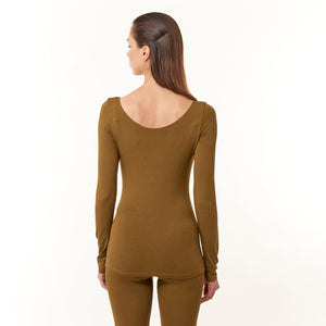 Ioanna Korbela, Sustainable long sleeve knit Eco Vital top in golden khaki-Tops
