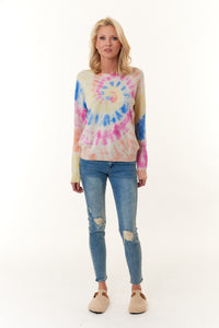 Kier & J, cashmere crewneck sweater in rainbow tye dye-New Gifts