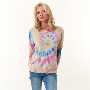 -New TopsKier & J, cashmere crewneck sweater in rainbow tye dye