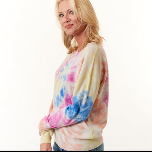 Kier & J, cashmere crewneck sweater in rainbow tye dye-Promo Eligible