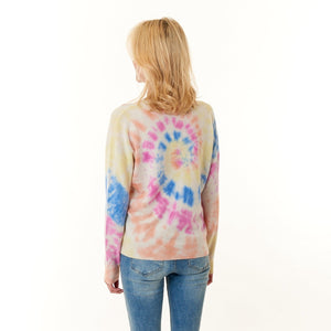 Kier & J, cashmere crewneck sweater in rainbow tye dye-New Tops