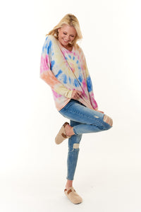 Kier & J, cashmere crewneck sweater in rainbow tye dye-