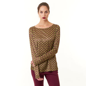Maliparmi, Knit Frieze Print Long Sleeve Blouse -Italian Designer Collection-Promo Eligible
