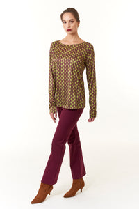 Maliparmi, Knit Frieze Print Long Sleeve Blouse -Italian Designer Collection-New Tops