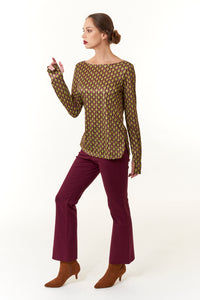 Maliparmi, Knit Frieze Print Long Sleeve Blouse -Italian Designer Collection-Promo Eligible