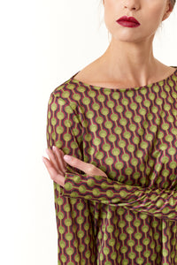 Maliparmi, Knit Frieze Print Long Sleeve Blouse -Italian Designer Collection-Tops