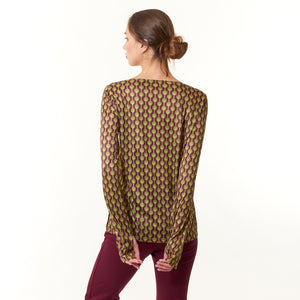 Maliparmi, Knit Frieze Print Long Sleeve Blouse -Italian Designer Collection-High End Tops