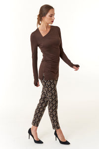 Maliparmi, knit, Assymetrical Ruched Tee Shirt in Dark Brown- Italian Designer Collection-New Tops
