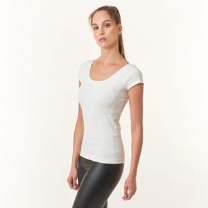 Premium seamless short sleeve scoop neck Top in ivory-Loungewear