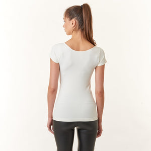 Premium seamless short sleeve scoop neck Top in ivory-New Tops