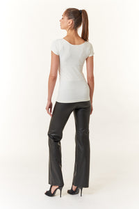 Premium seamless short sleeve scoop neck Top in ivory-Loungewear