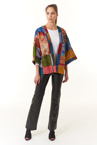 Aratta, Silk, Audrey hand stitched Kimono in Patch Teal-Aratta, Silk, Audrey hand stitched Kimono in Patch Teal