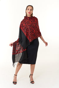 Sevya Handmade, Rani hand embroidered wool shawl 28x72-Gifts for the Fashionista