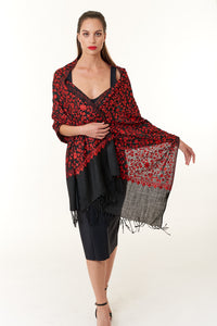 Sevya Handmade, Rani hand embroidered wool shawl 28x72-Scarves