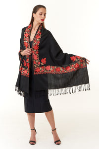 Sevya Handmade, Karuna Hand Embroidered Wool Shawl 28x72-Scarves