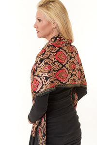 Sevya Handmade, Fuschia Abstract Leaf hand embroidered viscose shawl 28x72-New Arrivals