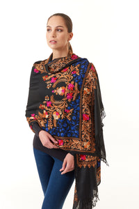 Sevya Handmade, Taj hand embroidered wool shawl 28x72-New Accessories