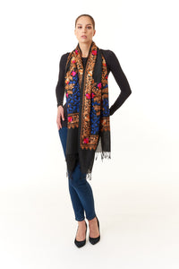 Sevya Handmade, Taj hand embroidered wool shawl 28x72-Accessories