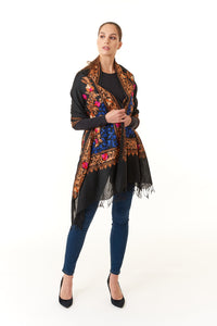 Sevya Handmade, Taj hand embroidered wool shawl 28x72-New Arrivals