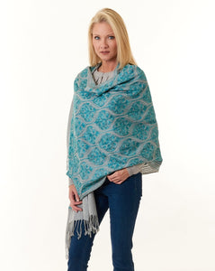 Sevya Handmade, Surani hand embroidered wool shawl 28x72-Scarves