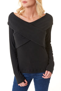 Renee C.,  Brushed Knit Wrap Off Shoulder Sweater Top-New Arrivals