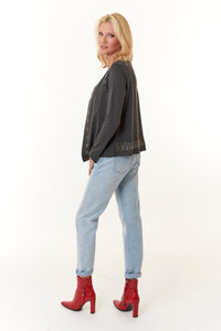 Vocal, cotton, Short Grommet Jacket in charcoal-Outerwear