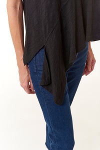 Wilt, cotton slub, assymetrical flyaway hem sleeveless shell in black-New Tops