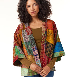 Aratta, Silk Patchwork Kimono in Rust-Chic Holiday