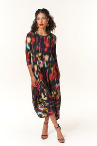 Kozan, Jersey Knit Demi Midi Dress in Tye Die Black-New Dresses