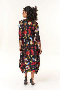 Kozan, Jersey Knit Demi Midi Dress in Tye Die Black-New Arrivals