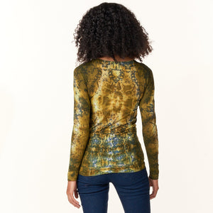 AMB Designs, Hidden Marble Raw Edge Second Skin Mesh Top-Gifts for the Fashionista