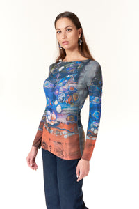 AMB Designs, Odyssey Raw Edge Second Skin Mesh Top-Gifts for the Fashionista