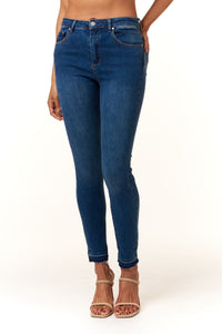 -Tractr Jeans, High Rise skinny jeans with release hem in medium wash