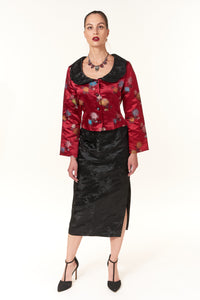Garbolino Couture, Silk Brocade Princess Short Jacket with Black Trim-New High End