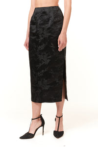 Garbolino Couture, Silk Brocade, Midi Pencil Skirt in Black-Garbolino Couture, Silk Brocade, Midi Pencil Skirt in Black