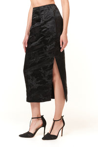 Garbolino Couture, Silk Brocade, Midi Pencil Skirt in Black-Chic Holiday